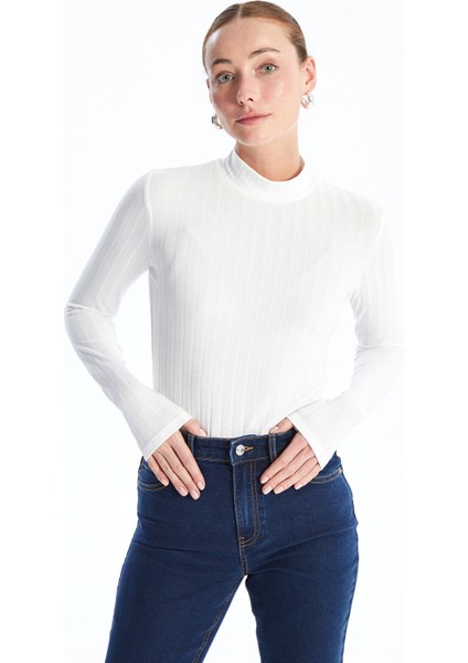 Yeni Sezon Dik Yaka Düz Uzun Kollu Kadın Body