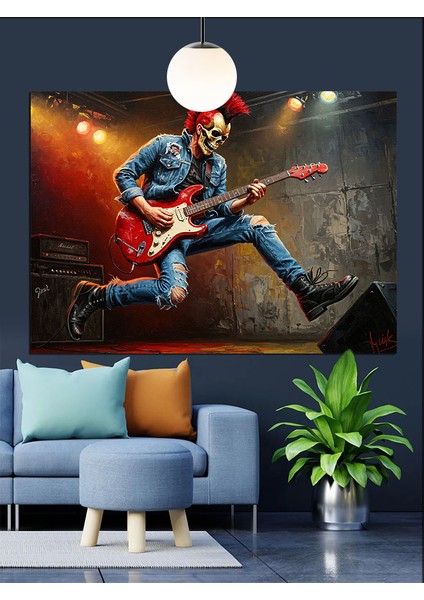 Gitar Çalan Rock Müzisyeni Dekoratif Kanvas - Mdf Ahşap Tablo modelleri
