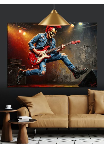 Gitar Çalan Rock Müzisyeni Dekoratif Kanvas - Mdf Ahşap Tablo fırsatları