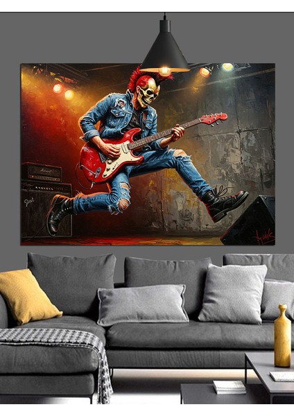 Gitar Çalan Rock Müzisyeni Dekoratif Kanvas - Mdf Ahşap Tablo indirimleri