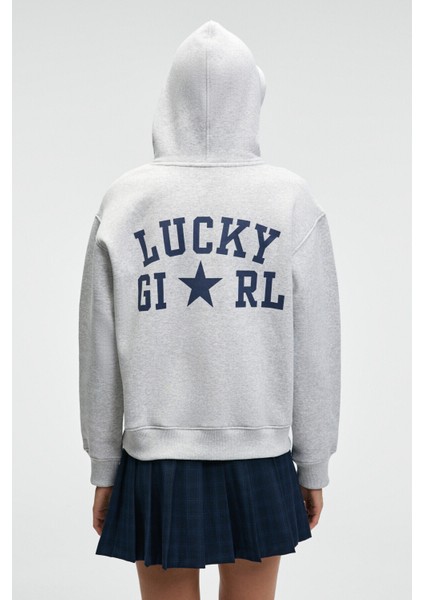 YUMEA Kadın Oversize Kapüşonlu Baskılı Grimelanj Sweatshirt