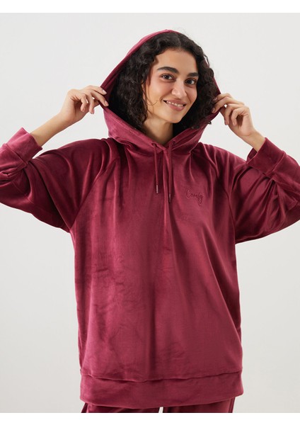 Yeni Sezon Kapüşonlu Kadife Kadın Pijama Üstü
