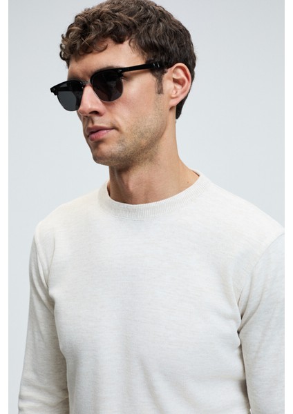 VAREX Erkek Yuvarlak Yaka Basic Slim Fit Triko Ekru Kazak indirimleri