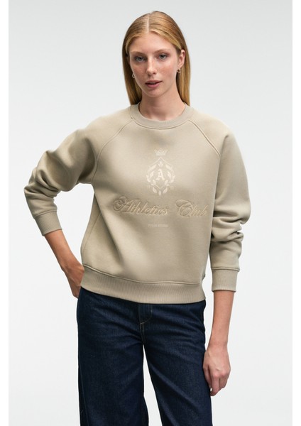 MIRELLAN Kadın Baskılı Yuvarlak Yaka Regular Fit Taş Rengi Sweatshirt fırsatları