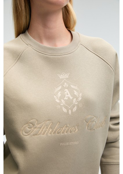 MIRELLAN Kadın Baskılı Yuvarlak Yaka Regular Fit Taş Rengi Sweatshirt indirimleri