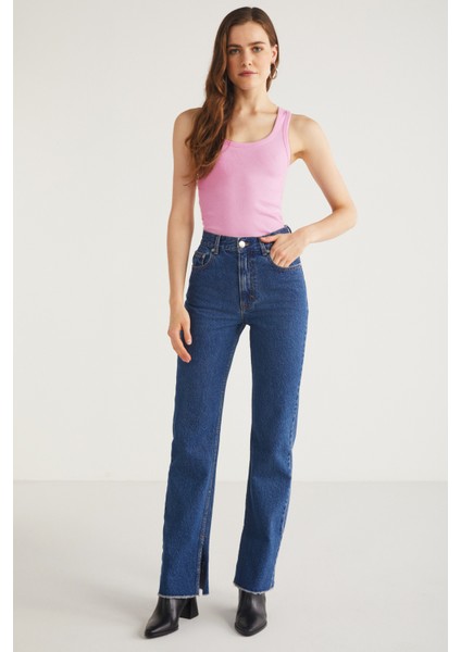 Lıllesol Kadın Pamuklu Fitilli Görünümlü Kare Yaka Kalın Askılı Basic Koyu Pembe Atlet indirimleri