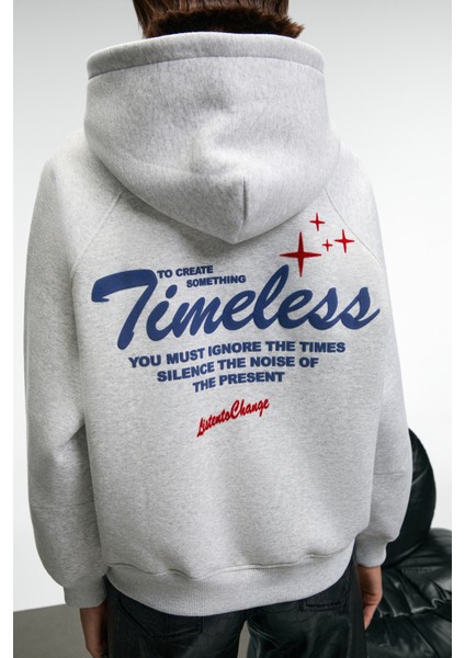 ORINQUE Kadın Kapüşonlu Baskı ve Nakış Detaylı Oversize Grimelanj Sweatshirt