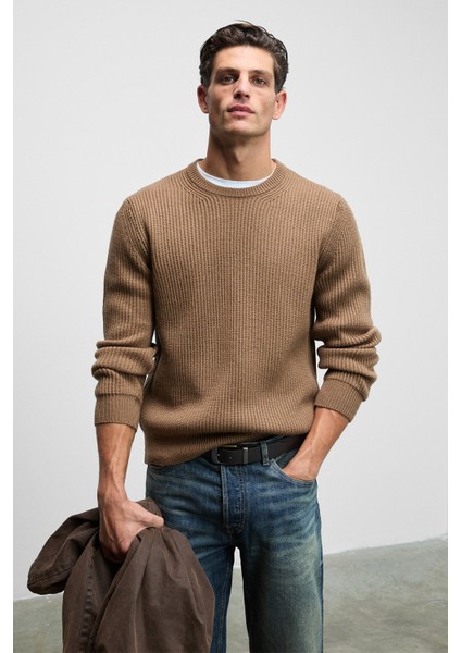 CABLIN Erkek Yuvarlak Yaka Regular Fit Triko Vizon Kazak