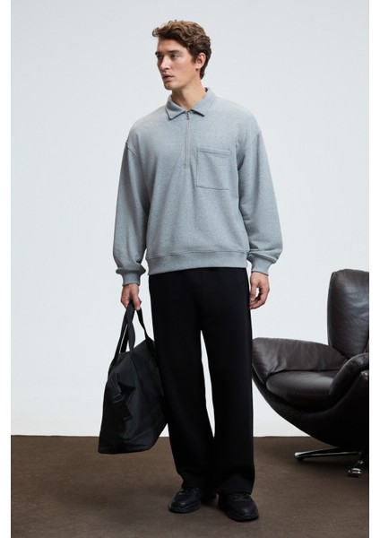 AUGUST Erkek %100 Pamuk Yarım Fermuarlı Yakalı Cepli Süs Etiketli Grimelanj Sweatshirt modelleri