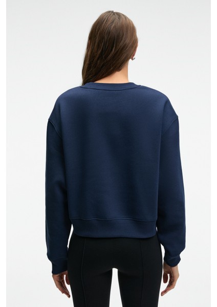 TALMERA Kadın Önü Baskılı Yuvarlak Yaka Lacivert Sweatshirt indirimleri