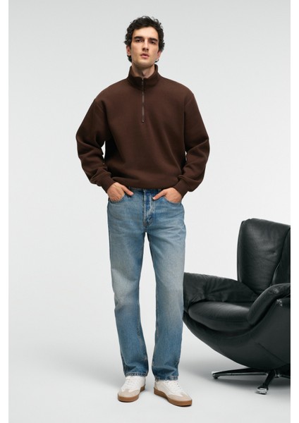 BAXTER Erkek Dik Yakalı Fermuarlı Relaxed Kahverengi Sweatshirt fiyatları