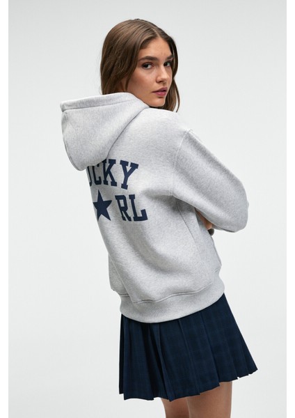 YUMEA Kadın Oversize Kapüşonlu Baskılı Grimelanj Sweatshirt fırsatları