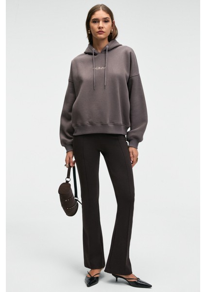 JASSES Kadın Oversize Nakışlı Kapüşonlu Antrasit Sweatshirt indirimleri