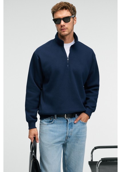 BAXTER Erkek Dik Yakalı Fermuarlı Relaxed Lacivert Sweatshirt fiyatları