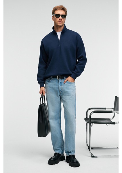 BAXTER Erkek Dik Yakalı Fermuarlı Relaxed Lacivert Sweatshirt modelleri