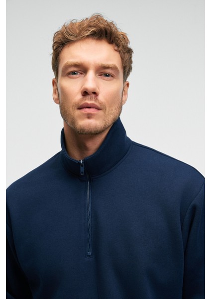 BAXTER Erkek Dik Yakalı Fermuarlı Relaxed Lacivert Sweatshirt fırsatları