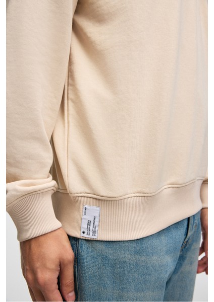 AUGUST Erkek %100 Pamuk Yarım Fermuarlı Yakalı Cepli Süs Etiketli Bej Sweatshirt indirimleri