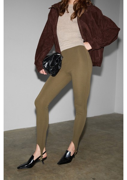 RYSANNE Kadın Esnek Kumaşlı Slim Fit Paçası Lastik Detaylı Haki Pantolon modelleri