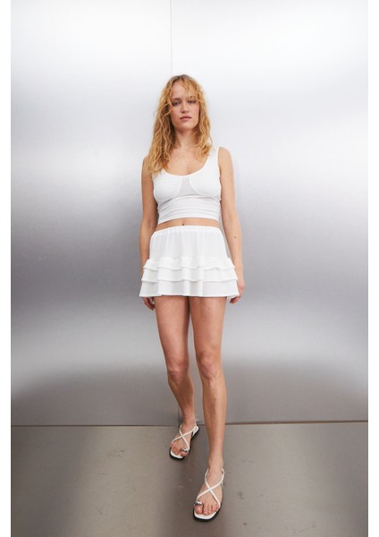 LASHES Kadın Sandy Dökümlü Kumaşlı Göğüs Kuplu Crop Beyaz Büstiyer fırsatları