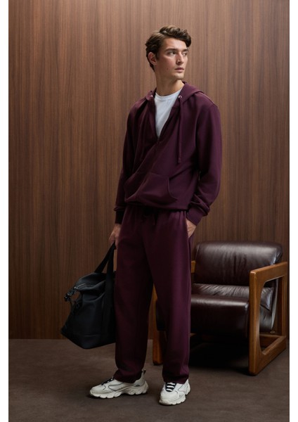 GAGE Erkek Kapüşonlu Metal Kuş Gözü Detaylı Fermuarlı Kordonlu Cepli Bordo Sweatshirt