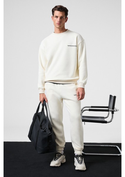 MARSHALL Erkek Pamuklu İçi Polarlı Nakışlı Relaxed Ekru Eşofman Takımı fiyatları