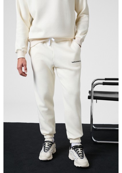 MARSHALL Erkek Pamuklu İçi Polarlı Nakışlı Relaxed Ekru Eşofman Takımı indirimleri