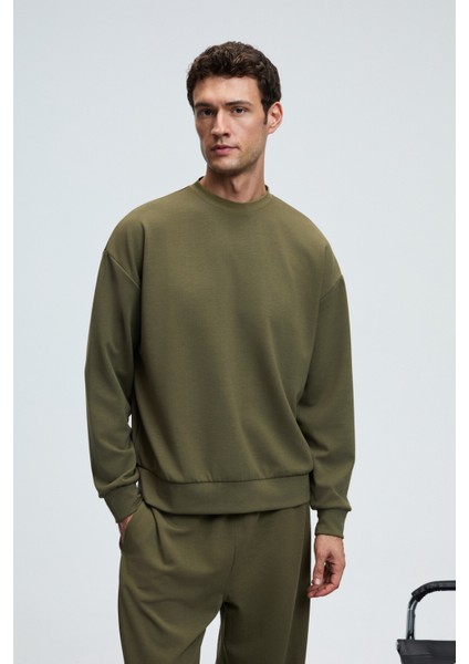 VIENTO Erkek Bisiklet Yaka Uzun Kollu Regular Fit Haki Sweatshirt