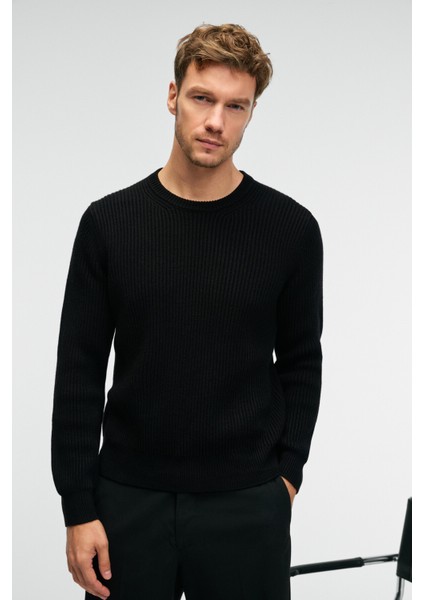 CABLIN Erkek Yuvarlak Yaka Regular Fit Triko Siyah Kazak fiyatları