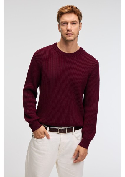 CABLIN Erkek Yuvarlak Yaka Regular Fit Triko Bordo Kazak