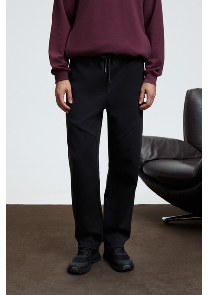 ELLIS Erkek Baskılı Beli Lastikli Kordonlu Siyah Eşofman Altı