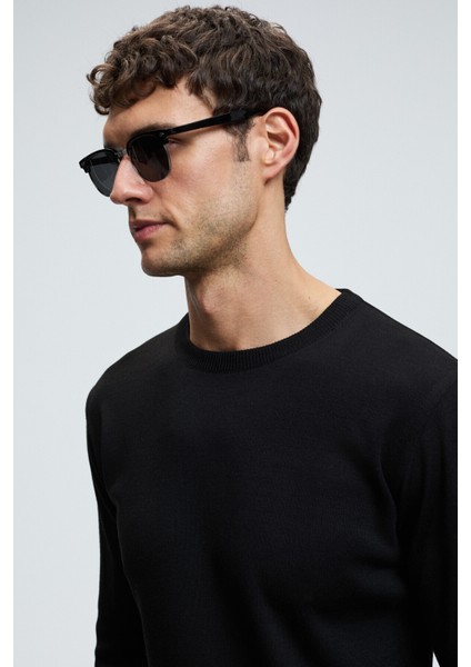 VAREX Erkek Yuvarlak Yaka Basic Slim Fit Triko Siyah Kazak