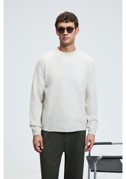 TROMSO Erkek Pofuduk Yumusacık Recyle Bisiklet yakalı Triko Taş Rengi Kazak