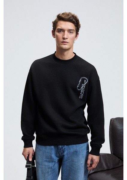 ALDEN Erkek Yuvarlak Yaka Göğsü Ve Sırtı Baskılı Relaxed Fit Siyah Sweatshirt fiyatları