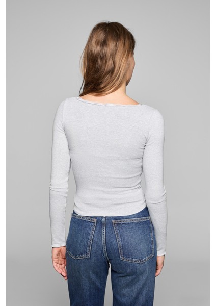 ELVURA Kadın Esnek Kumaşlı Yakası Dantel Detaylı Düğmeli Bluz Ve Atlet İkili Takım Grimelanj Bluz