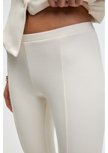 KALYYSIA Kadın Yüksek Bel Geniş Paçalı Slim Fit Ekru Pantolon indirimleri