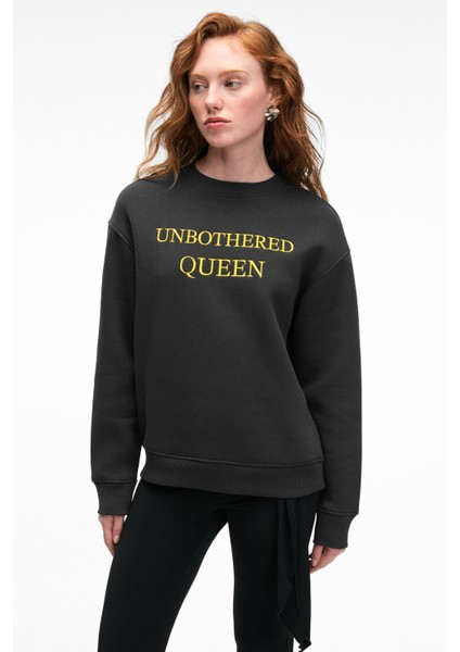 ISOLUNE Kadın Yaka Nakış Detaylı Oversize Bisiklet Yaka Antrasit Sweatshirt fiyatları