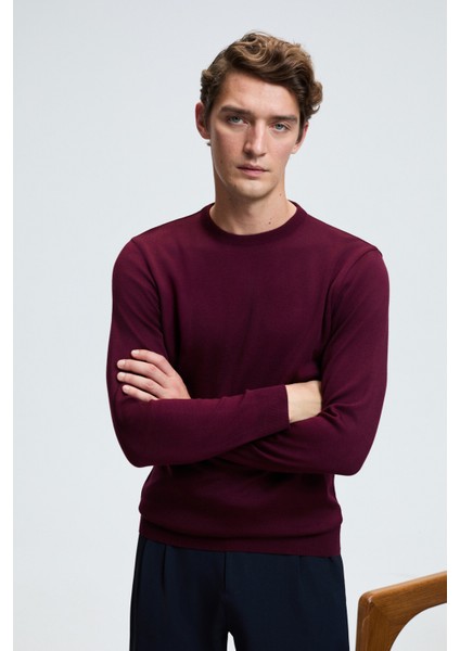 VAREX Erkek Yuvarlak Yaka Basic Slim Fit Triko Bordo Kazak fiyatları