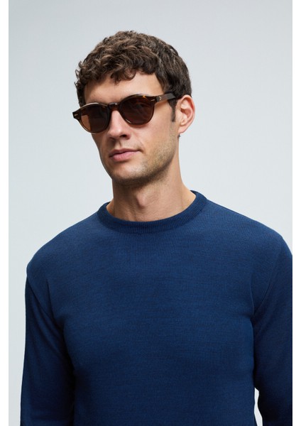 VAREX Erkek Yuvarlak Yaka Basic Slim Fit Triko İndigo Kazak indirimleri