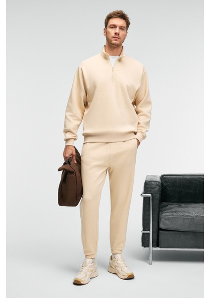 BAXTER Erkek Dik Yakalı Fermuarlı Relaxed Vanilya Sweatshirt fiyatları