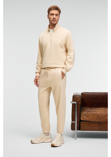 BAXTER Erkek Dik Yakalı Fermuarlı Relaxed Vanilya Sweatshirt fırsatları