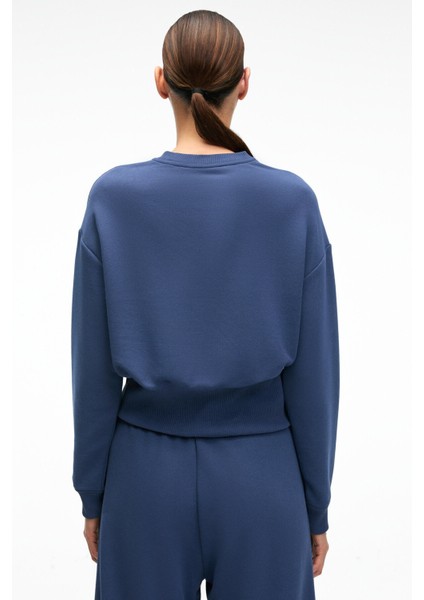 SORELLIA Kadın Bisiklet Yaka Üzerine Oturan Beli Korseli Baskılı Regular Lacivert Sweatshirt indirimleri