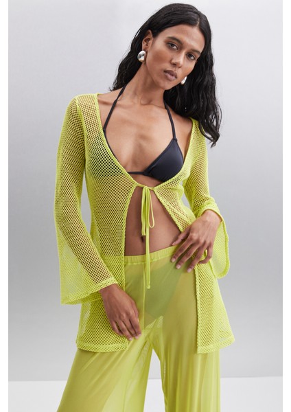 EUDORIA Kadın %100 Pamuk Regular Lime Bluz