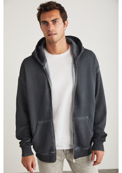 Hendrıck Erkek Kapüşonlu Içi Polarlı Yan Cepli Fermuarlı Yıkamalı Koyu Gri Sweatshirt fiyatları