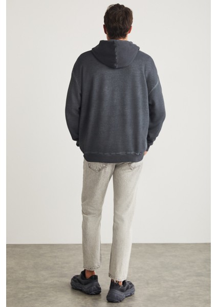 Hendrıck Erkek Kapüşonlu Içi Polarlı Yan Cepli Fermuarlı Yıkamalı Koyu Gri Sweatshirt indirimleri