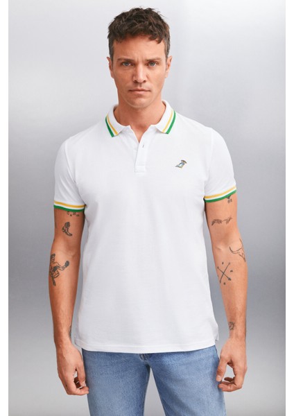 XANDER Erkek Beyaz Polo Yaka T-shirt