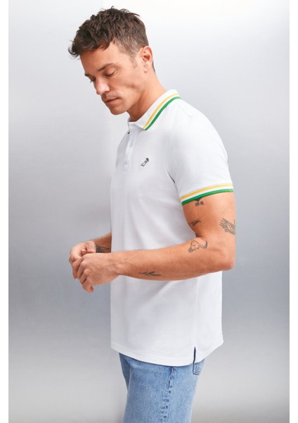 XANDER Erkek Beyaz Polo Yaka T-shirt