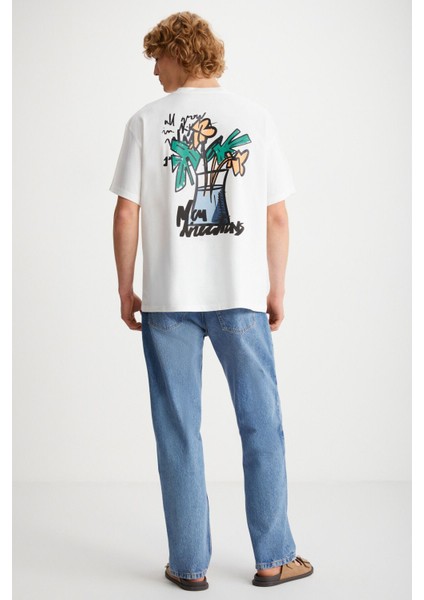 KAILEN Erkek %100 Pamuk Kısa Kollu Baskılı Ekru T-Shirt