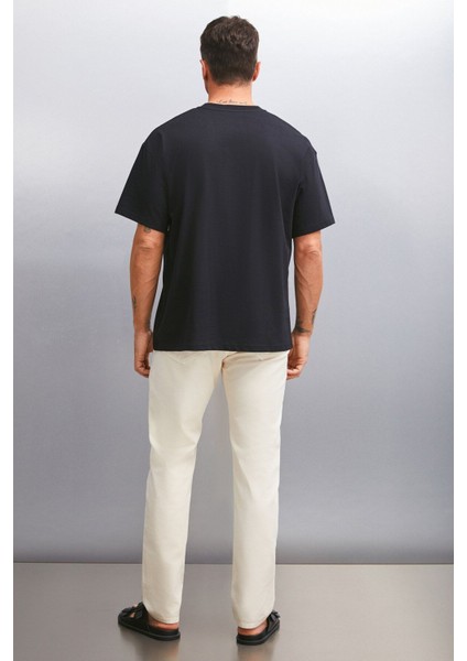 GIO Erkek %100 Pamuk Kısa Kollu Bisiklet Yaka Önü Baskılı Oversize Siyah T-Shirt