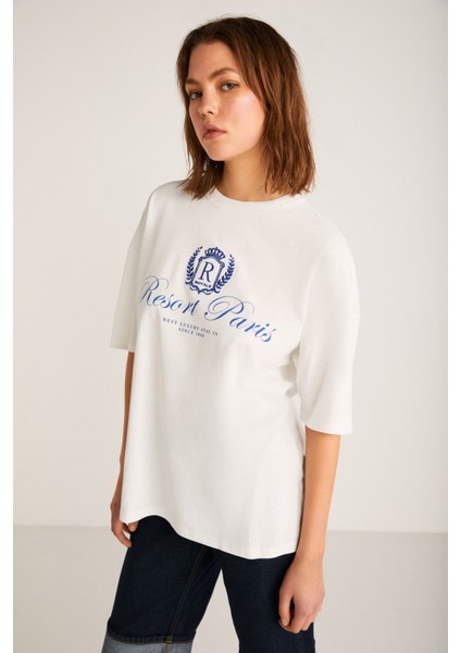 Nephele Kadın Önü Yazılı Ekru T-shirt indirimleri