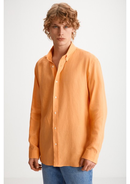 HENDRA Erkek %100 Keten Regular Mandalina Gömlek